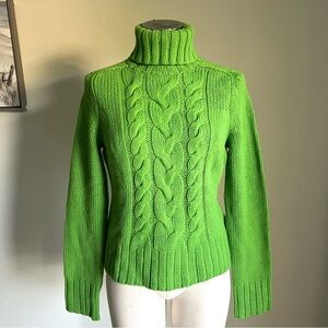 NEW Express Merino Wool Cashmere Green Cable Knit Turtleneck Sweater Sz L Cozy